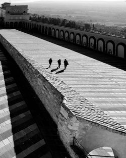 High angle view of people on bridge over water