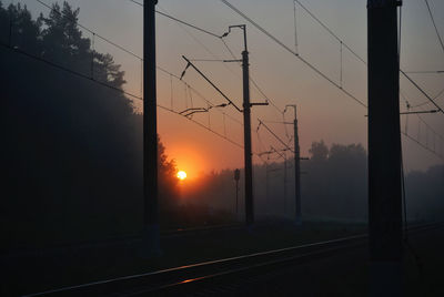 Railroad track against sky during sunset