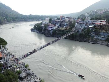 High angle view of river passing through city