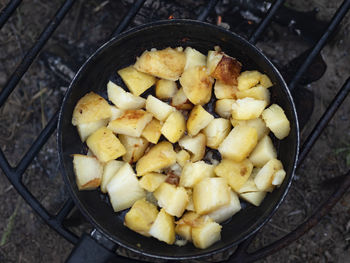 High angle view of vegetables in cooking pan