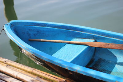 High angle view of boat moored on lake