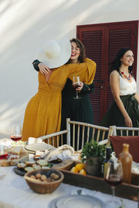 Women greeting one another