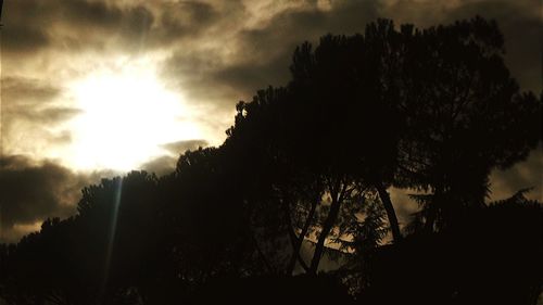 Low angle view of silhouette tree against cloudy sky