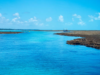 Scenic view of sea against blue sky