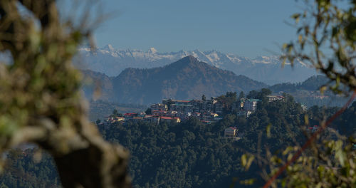 View of townscape against mountain