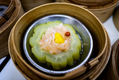 High angle view of food in plate on table