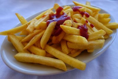 Close-up of french fries in plate