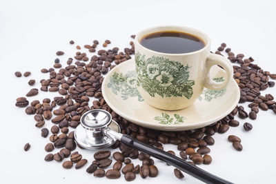 Close-up of coffee cup on table