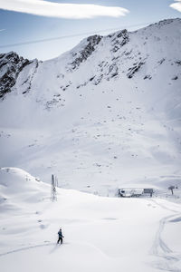 Person skiing on snowcapped mountains