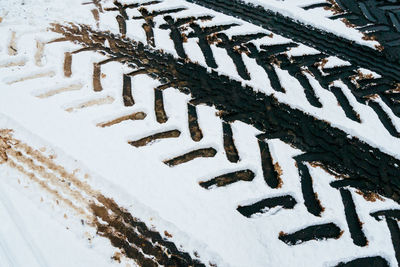 Close-up of snow covered tire