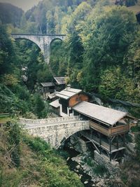 High angle view of bridge over river in forest