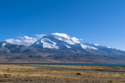 Scenic view of snowcapped mountains against sky