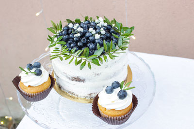 High angle view of cake on table