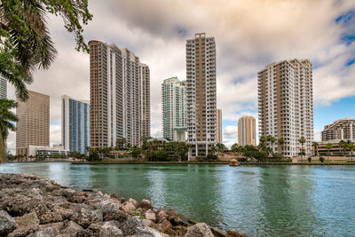 Modern buildings in city against sky