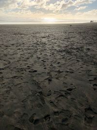 Scenic view of beach against sky during sunset