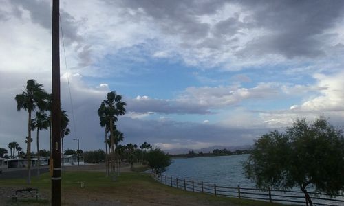 Scenic view of sea against cloudy sky