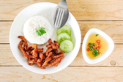 Close-up of food served on table