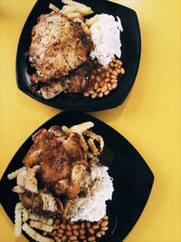 High angle view of dessert in plate on table