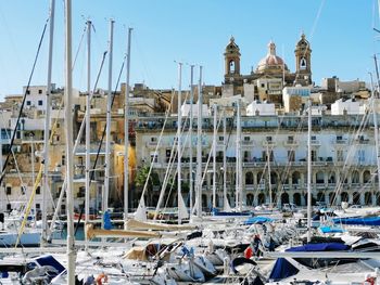 Boats moored in harbor