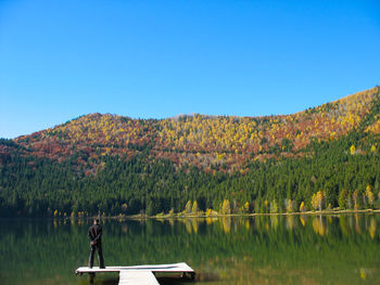 Scenic view of lake against clear sky