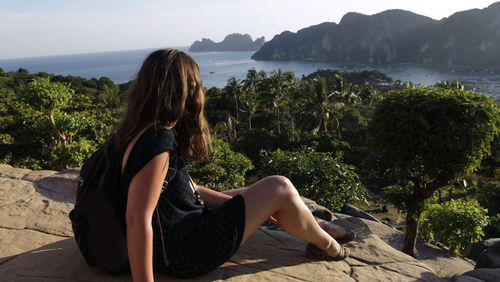 Woman sitting on looking at view
