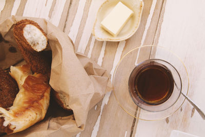 High angle view of breakfast