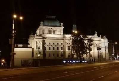 Illuminated buildings at night