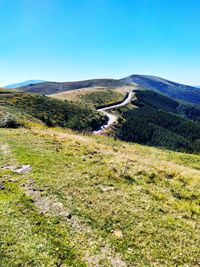 Scenic view of landscape against clear blue sky