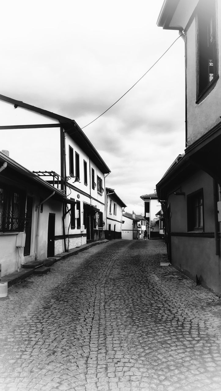 EMPTY STREET AMIDST BUILDINGS IN CITY