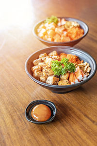 High angle view of food on table