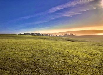 Scenic view of field against sky during sunset