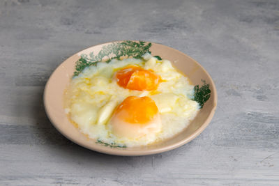 Close-up of breakfast served on table