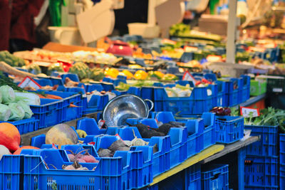 Various vegetables for sale at market stall