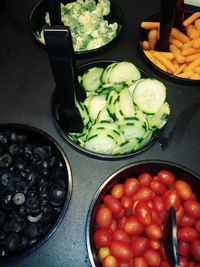 High angle view of fruits in container