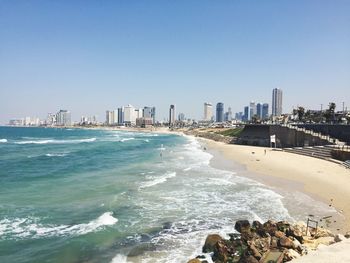 Scenic view of sea against clear sky