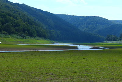 Scenic view of lake and mountains