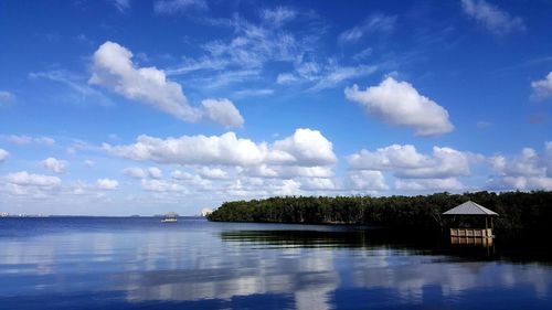 Scenic view of sea against blue sky