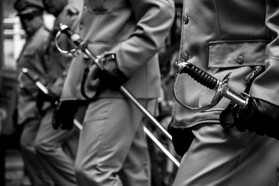 Bahia military police officers parade with swords on brazilian independence day 