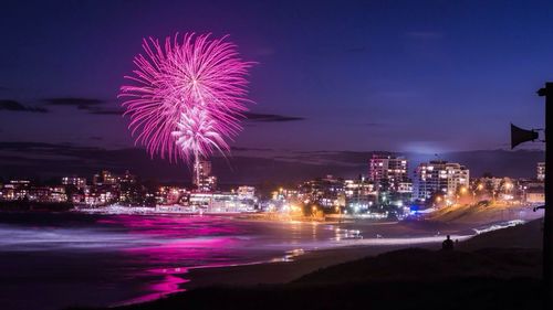 Fireworks exploding over cronulla