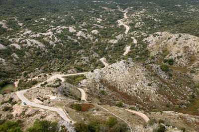 High angle view of winding road on mountain