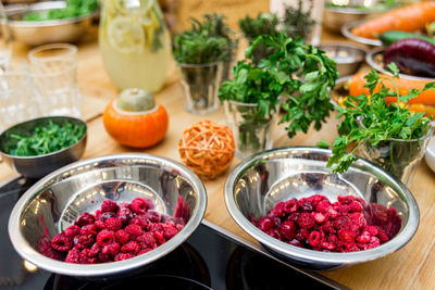 High angle view of food in bowl on table