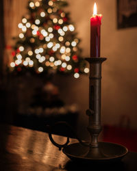 Close-up of illuminated tea light