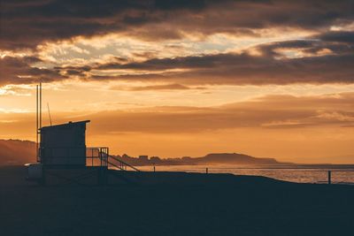 Scenic view of beach against sky during sunset