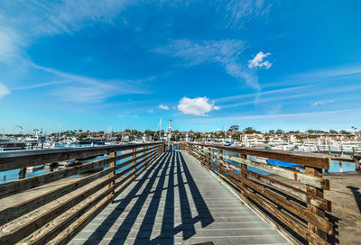 High angle view of bridge against blue sky