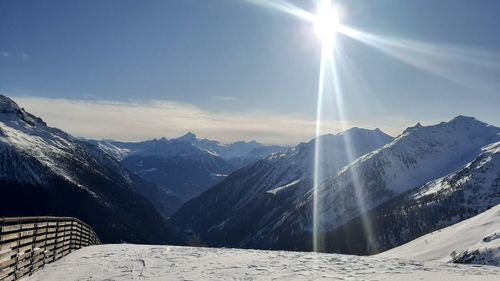 Scenic view of snowcapped mountains against sky