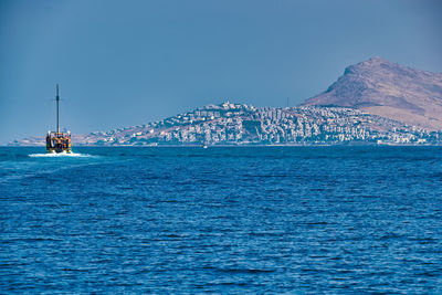 Scenic view of sea against clear blue sky