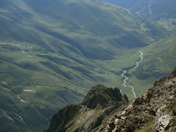 High angle view of land and mountains