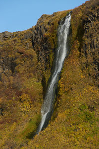 Scenic view of waterfall against sky