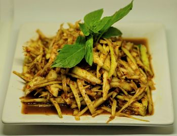 Close-up of rice served in plate