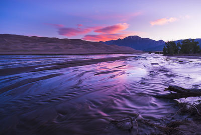 Scenic view of lake against sky during sunset